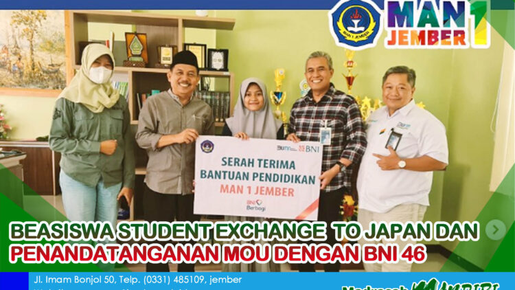 SERAH TERIMA BEASISWA STUDENT EXCHANGE TO JAPAN DAN PENANDATANGANAN MOU MAN 1 JEMBER DENGAN BNI 46