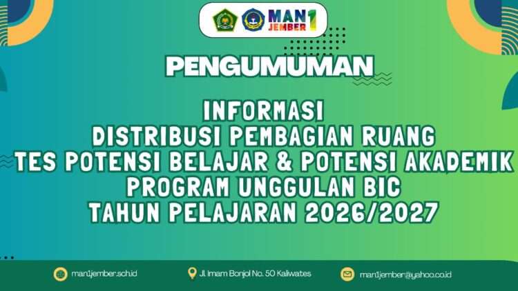 INFORMASI DISTRIBUSI PEMBAGIAN RUAN TES PROGRAM BIC TAHUN PELAJARAN 2026/2027